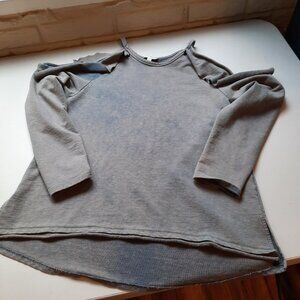 Umgee Top‎ Womens Small Cold Shoulder Sweatshirt Tunic Sweater Acid Wash Grunge